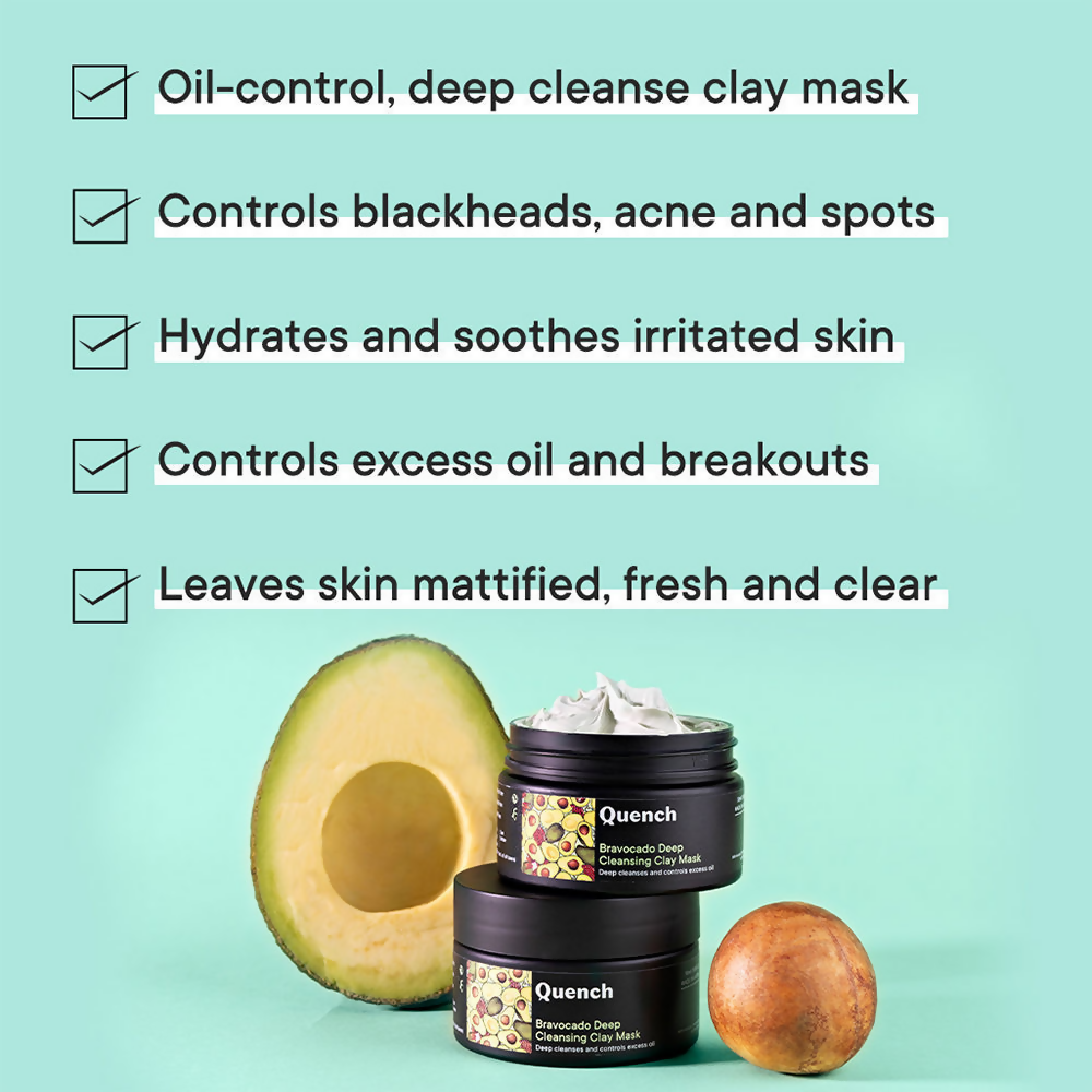 Quench Vitamin E Deep Cleansing Clay Mask with Avocado Removes Impurities & Refines Pores | Grocsy