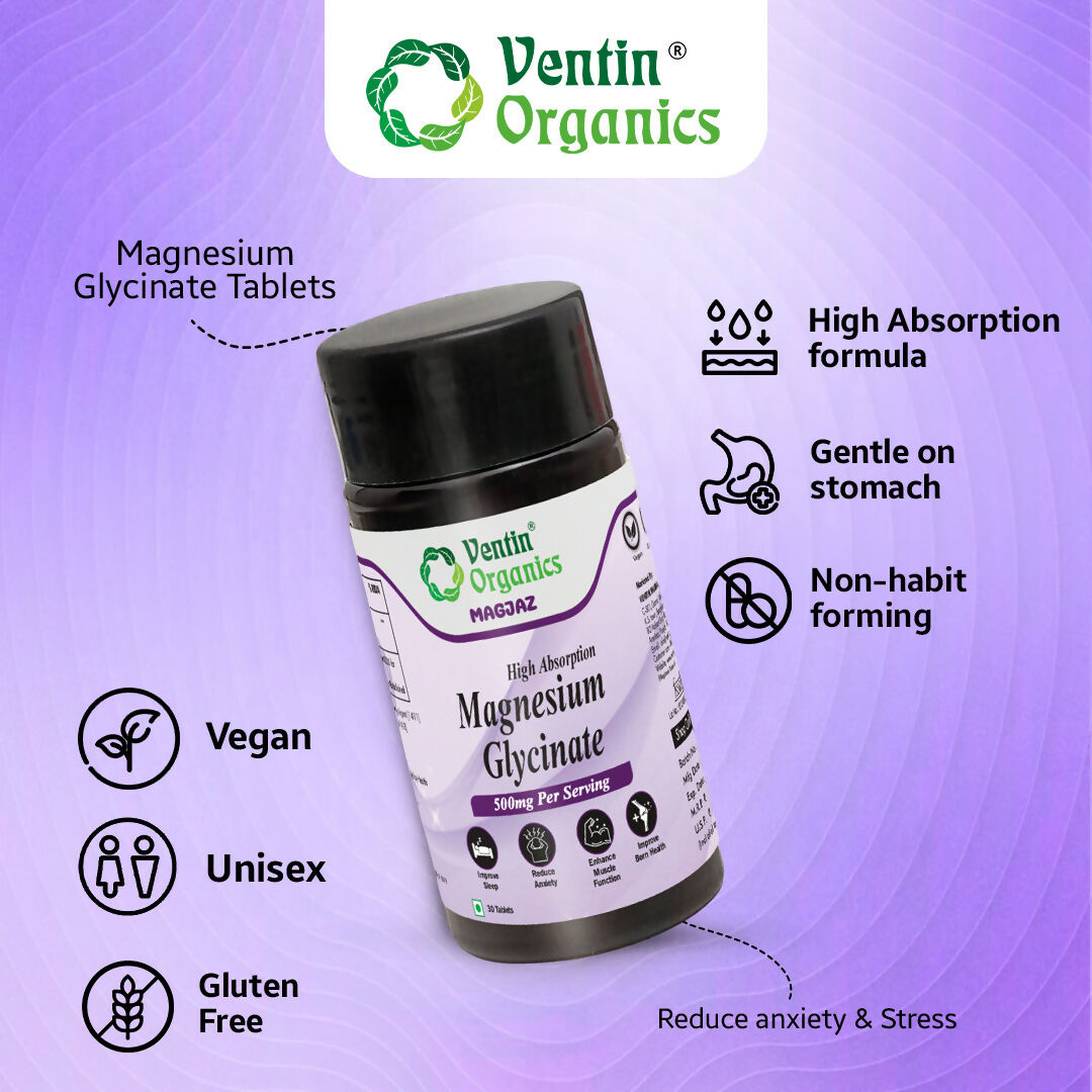 Ventin Organics Magjaz Magnesium Glycinate Tablets | Grocsy