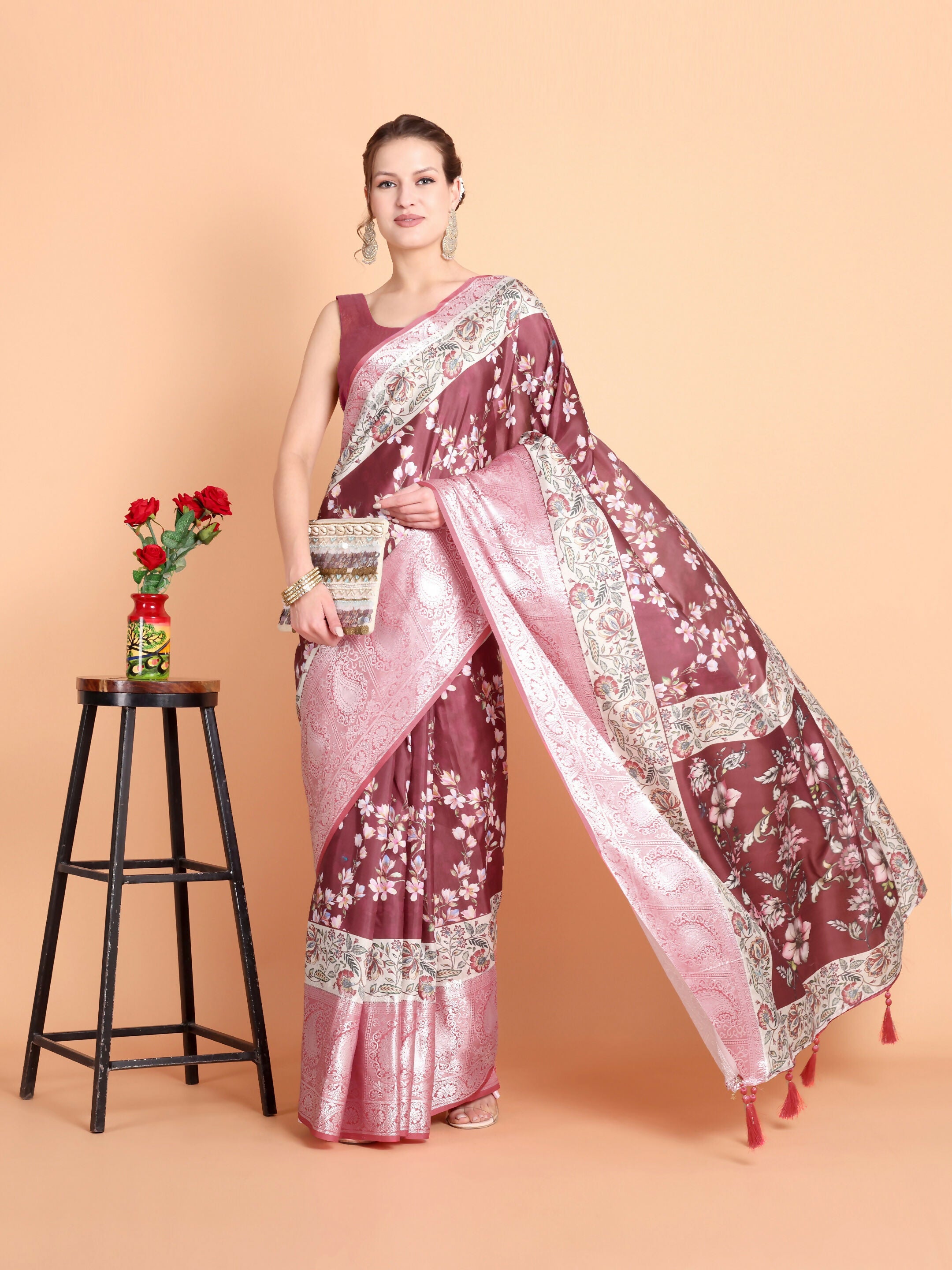 Vamsee Bhavi Maroon Georgette Saree | Grocsy