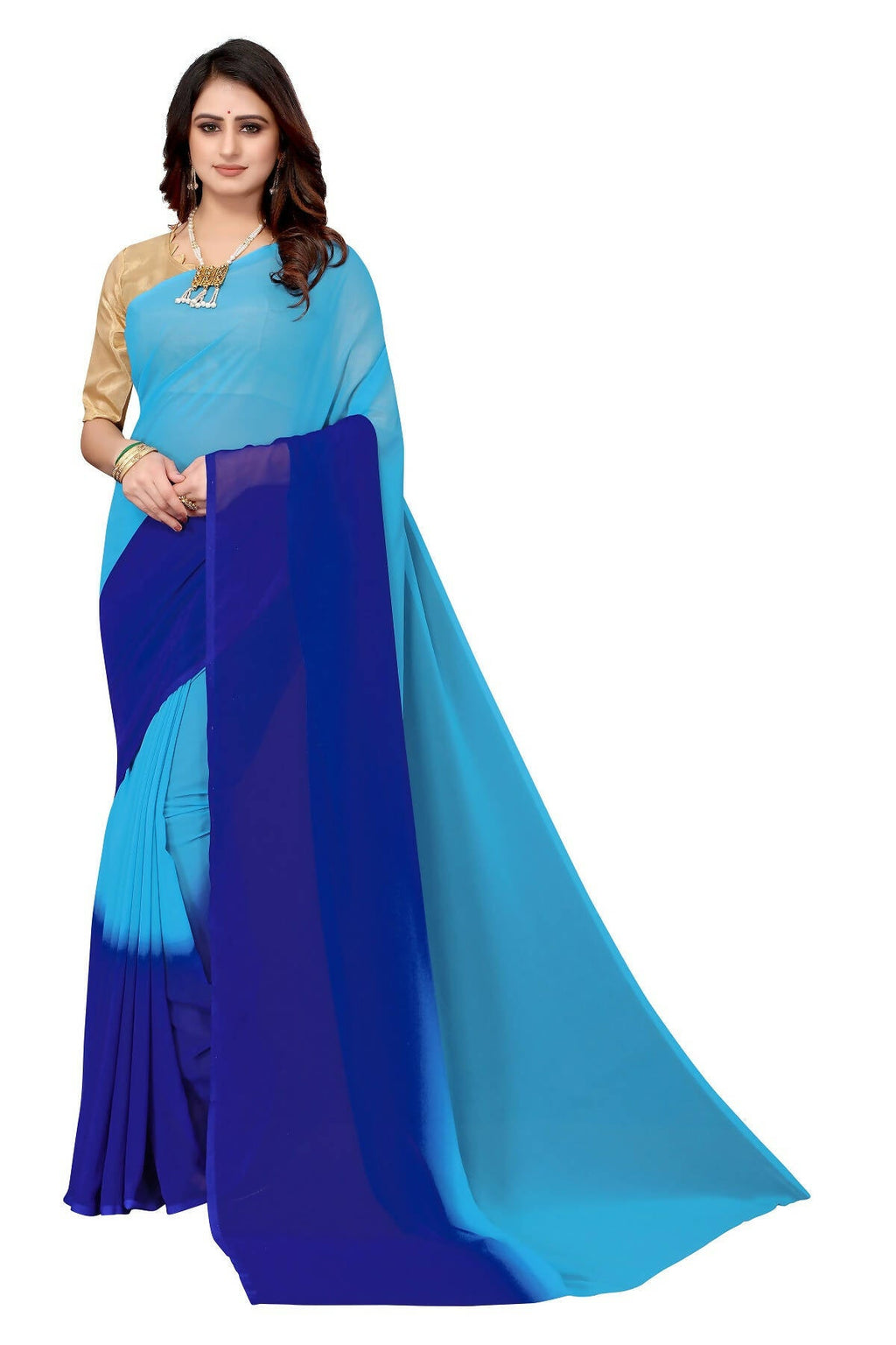 Vamika Blue Half N Half Georgette Saree | Grocsy