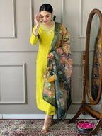 Partywear Designer Lemon Yellow Viscos Chanderi Stitched Suit With Dupatta - Tanisha | Grocsy
