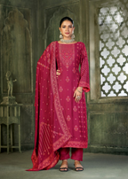 Red Viscose Pasmina Mina Work Kurta & Bottom with Dupatta - Natasha | Grocsy