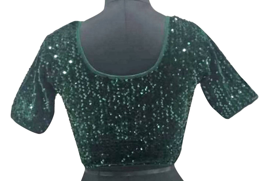 Vamika Bottle Green Velvet Sequence Blouse | Grocsy