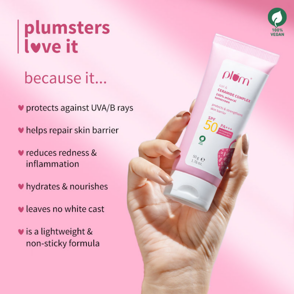 Plum Oat & Ceramide Complex 100% Mineral Sunscreen SPF 50 PA+++ | Grocsy