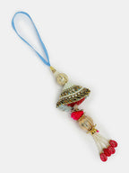 NVR Women & Men Set of 2 Blue Kundan-Studded & Beaded Bhaiya Bhabhi Rakhi With Roli Chawal & Chocolate | Grocsy