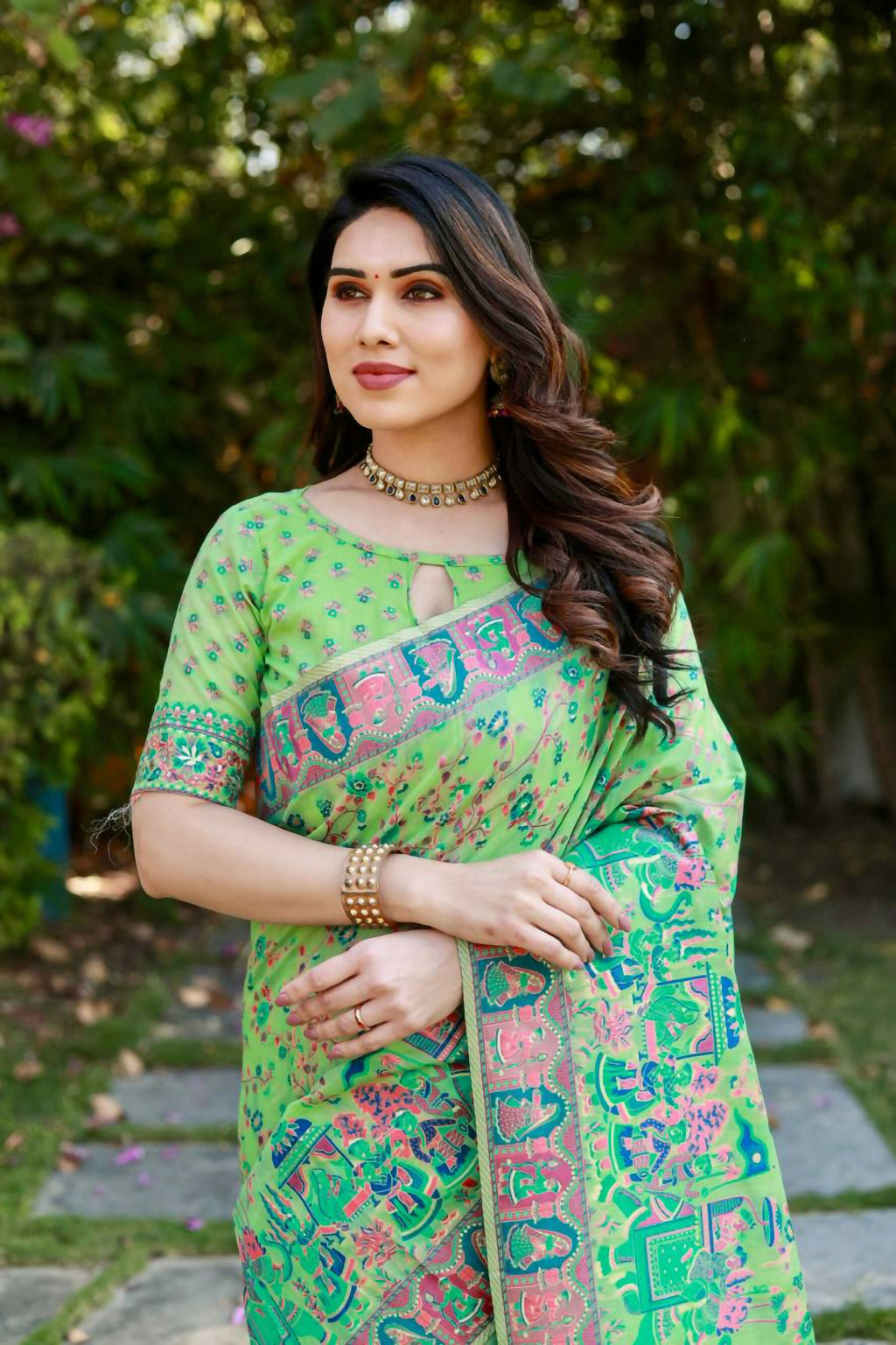 Vastranavya Luxury and Beautiful Soft, Smooth, Flowing Original Pashmina Soft Cotton Saree with Matching Blouse Fabric - Pista | Grocsy