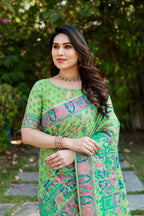 Vastranavya Luxury and Beautiful Soft, Smooth, Flowing Original Pashmina Soft Cotton Saree with Matching Blouse Fabric - Pista | Grocsy
