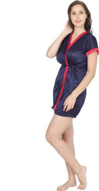 Ruhani HLSC Poly Satin Pink Navy Nighty Fits Bust (Ruhani-NT-03-FS) | Grocsy