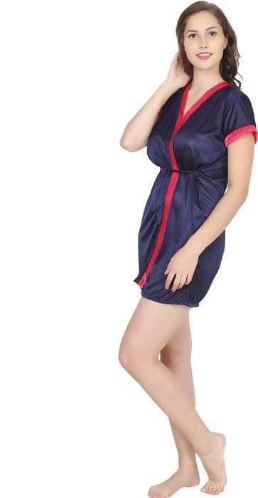 Ruhani HLSC Poly Satin Pink Navy Nighty Fits Bust (Ruhani-NT-03-FS) | Grocsy