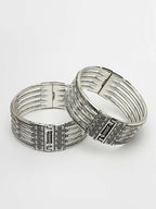 NVR Women's Set of 2 Silver-Toned German Silver Oxidised Kada Bangle