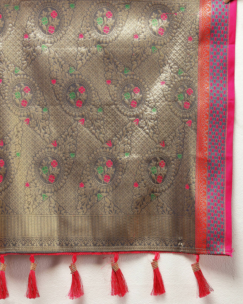 Lorenvalley Fashion Pink Kanjivaram Silk Woven Design with Zari Weaving Saree | Grocsy