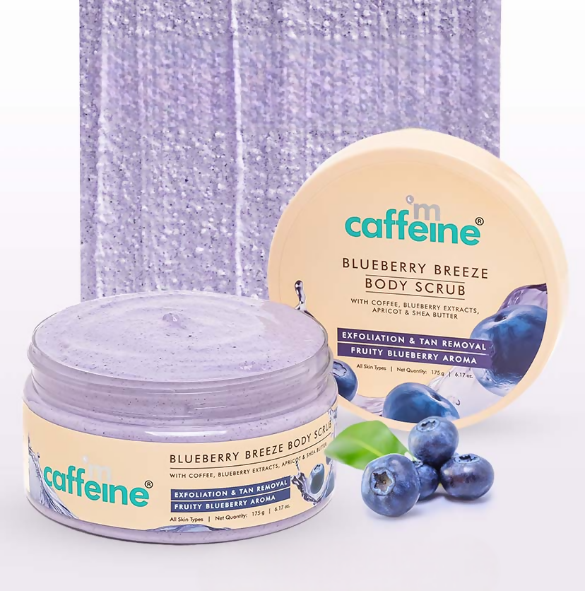 mCaffeine Blueberry Breeze Body Scrub, Exfoliates, Removes Tan, Fruity Blueberry Aroma | Grocsy