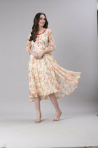Souchii Cream Floral Printed Fit & Flare Dress | Grocsy