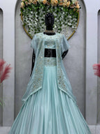Prazu Fashion Light Sky Blue Chinon Silk Thread Sequence Wedding Lehenga Choli | Grocsy