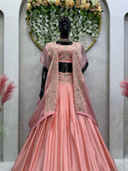 Prazu Fashion Peach Chinon Silk Thread Sequence Wedding Lehenga Choli | Grocsy