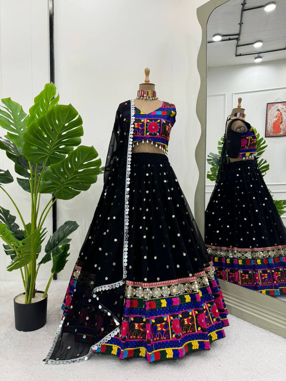 Prazu Fashion Black Georgette Sequence With Chainstich Navaratri Lehenga | Grocsy