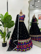 Prazu Fashion Black Georgette Sequence With Chainstich Navaratri Lehenga | Grocsy