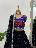 Prazu Fashion Black Georgette Sequence With Chainstich Navaratri Lehenga | Grocsy