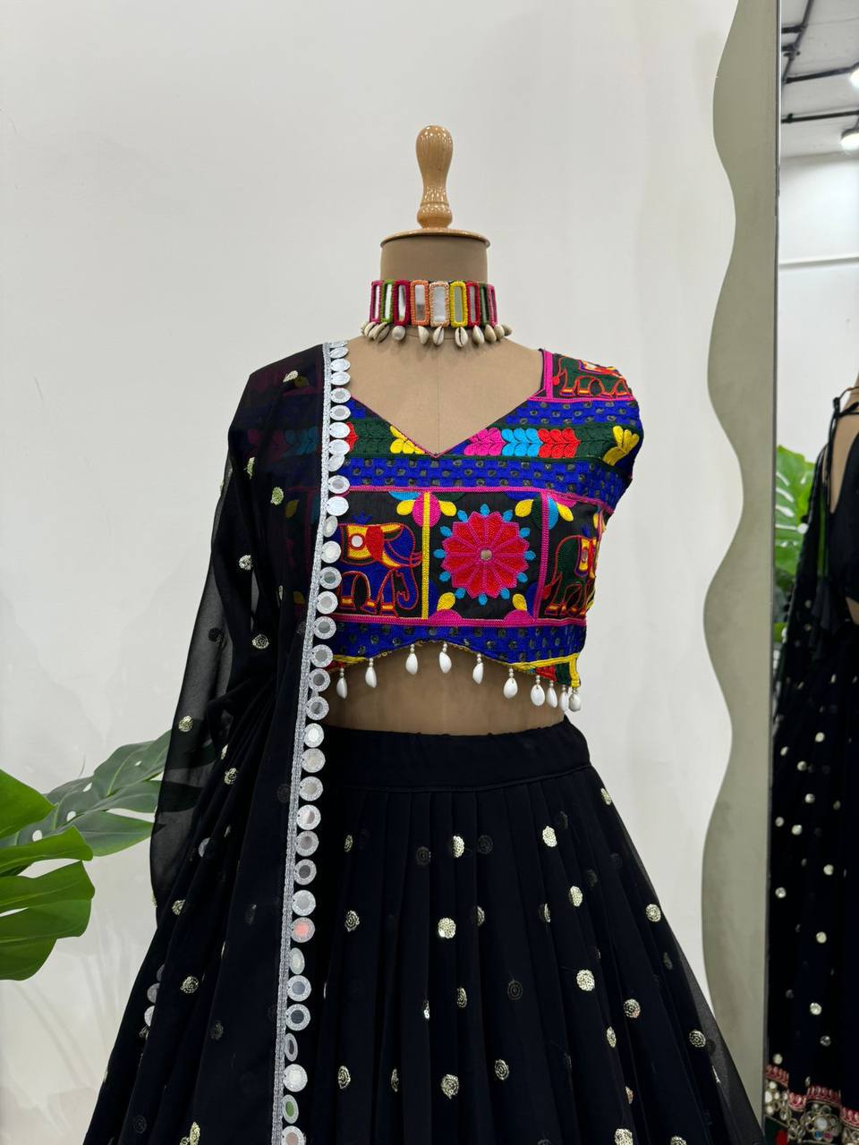 Prazu Fashion Black Georgette Sequence With Chainstich Navaratri Lehenga | Grocsy