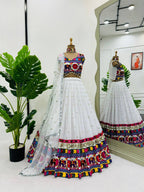 Prazu Fashion White Georgette Sequence With Chainstich Navaratri Lehenga | Grocsy