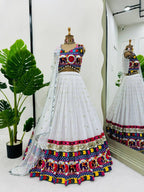 Prazu Fashion White Georgette Sequence With Chainstich Navaratri Lehenga | Grocsy