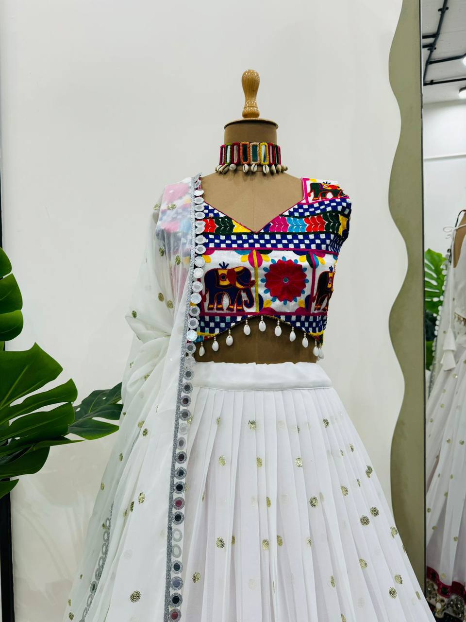 Prazu Fashion White Georgette Sequence With Chainstich Navaratri Lehenga | Grocsy