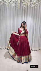 Prazu Fashion Wine Rayon Printed With Mirror Work Navaratri Lehenga | Grocsy
