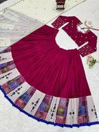 Prazu Fashion Wine Rayon Printed With Mirror Work Navaratri Lehenga | Grocsy