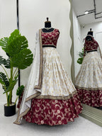 Prazu Fashion Off White Jacquard Coding With Sequence Designer Lehenga | Grocsy