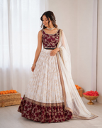 Prazu Fashion Off White Jacquard Coding With Sequence Designer Lehenga | Grocsy