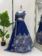 Prazu Fashion Blue Chinon Silk Thread Sequence Wedding Lehenga Choli | Grocsy