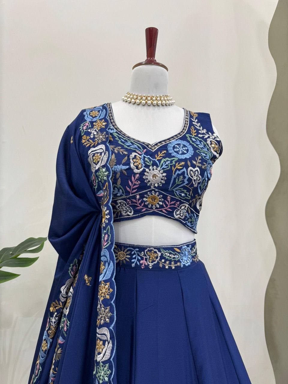 Prazu Fashion Blue Chinon Silk Thread Sequence Wedding Lehenga Choli | Grocsy