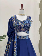 Prazu Fashion Blue Chinon Silk Thread Sequence Wedding Lehenga Choli | Grocsy