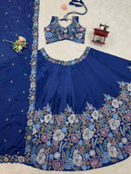 Prazu Fashion Blue Chinon Silk Thread Sequence Wedding Lehenga Choli | Grocsy