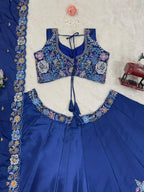 Prazu Fashion Blue Chinon Silk Thread Sequence Wedding Lehenga Choli | Grocsy