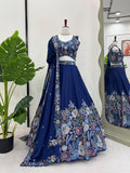 Prazu Fashion Blue Chinon Silk Thread Sequence Wedding Lehenga Choli | Grocsy