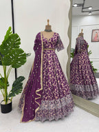 Prazu Fashion Purple Jacquard Thread With Sequence Designer Lehenga | Grocsy