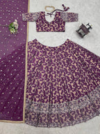 Prazu Fashion Purple Jacquard Thread With Sequence Designer Lehenga | Grocsy