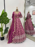 Prazu Fashion Wine Jacquard Thread With Sequence Designer Lehenga | Grocsy