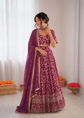 Prazu Fashion Wine Jacquard Thread With Sequence Designer Lehenga | Grocsy