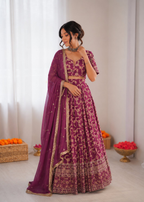 Prazu Fashion Wine Jacquard Thread With Sequence Designer Lehenga | Grocsy