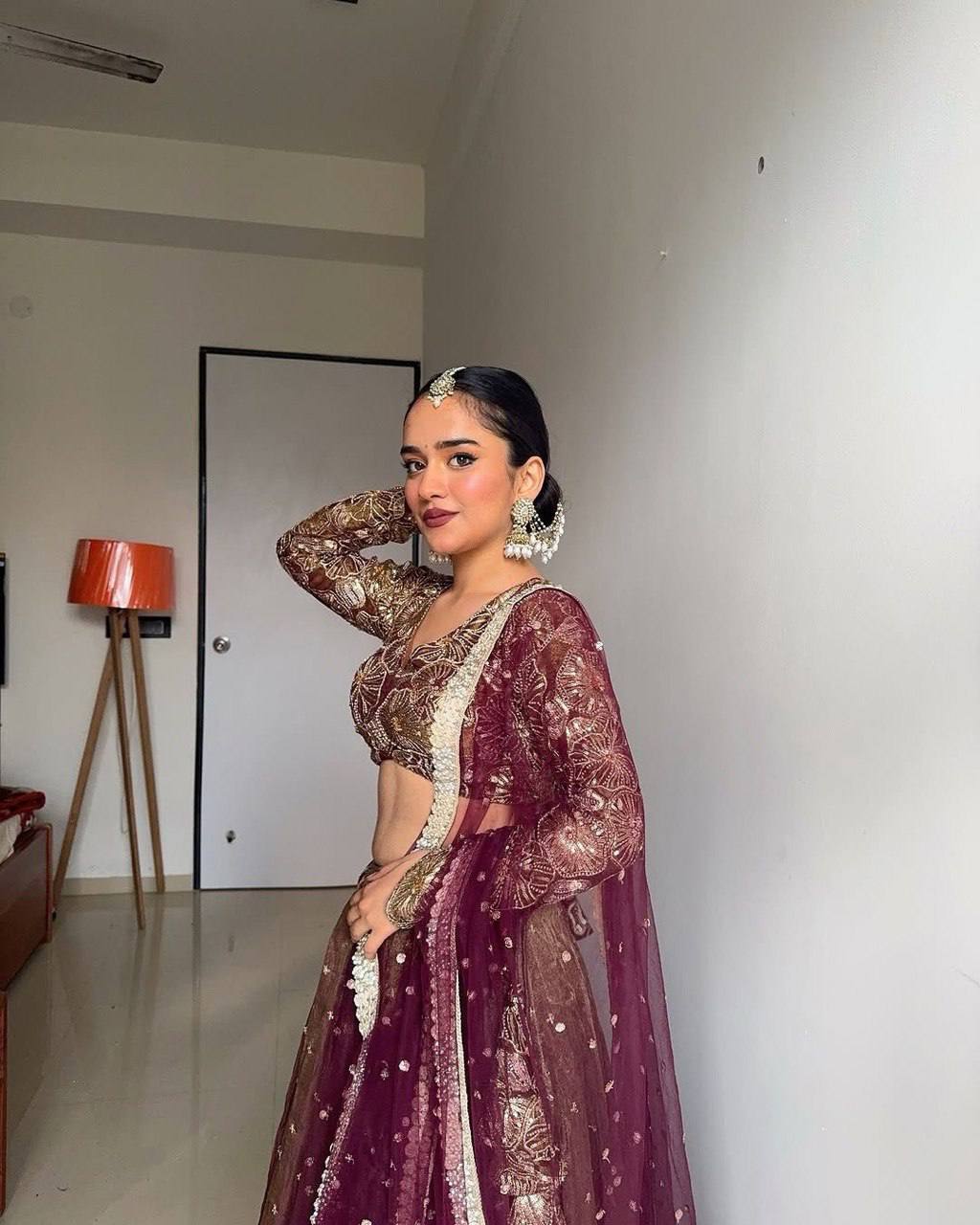 Prazu Fashion Coffee Jimi Choo Thread Sequence Lehenga Choli | Grocsy