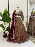 Prazu Fashion Coffee Jimi Choo Thread Sequence Lehenga Choli | Grocsy