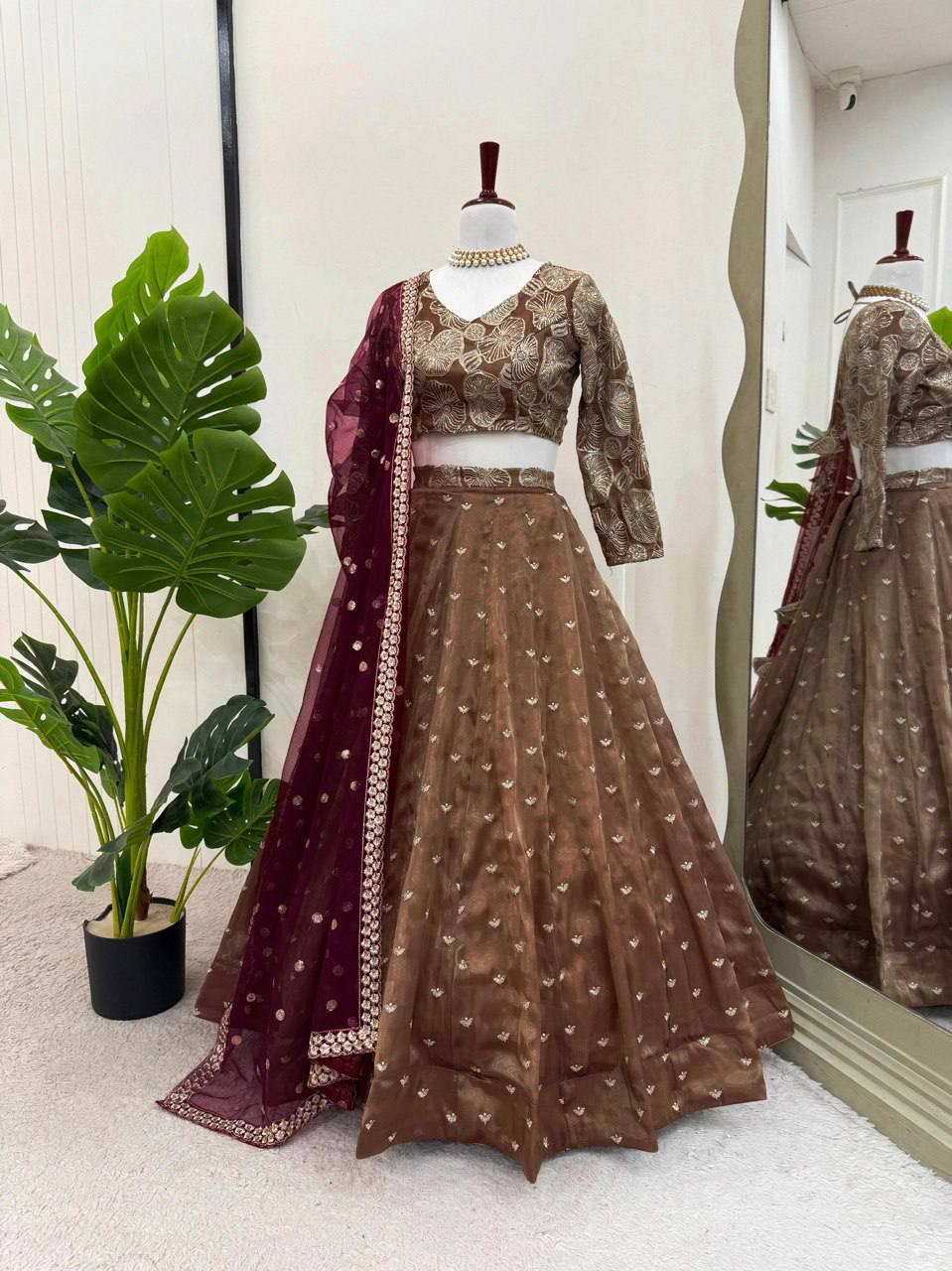 Prazu Fashion Coffee Jimi Choo Thread Sequence Lehenga Choli | Grocsy