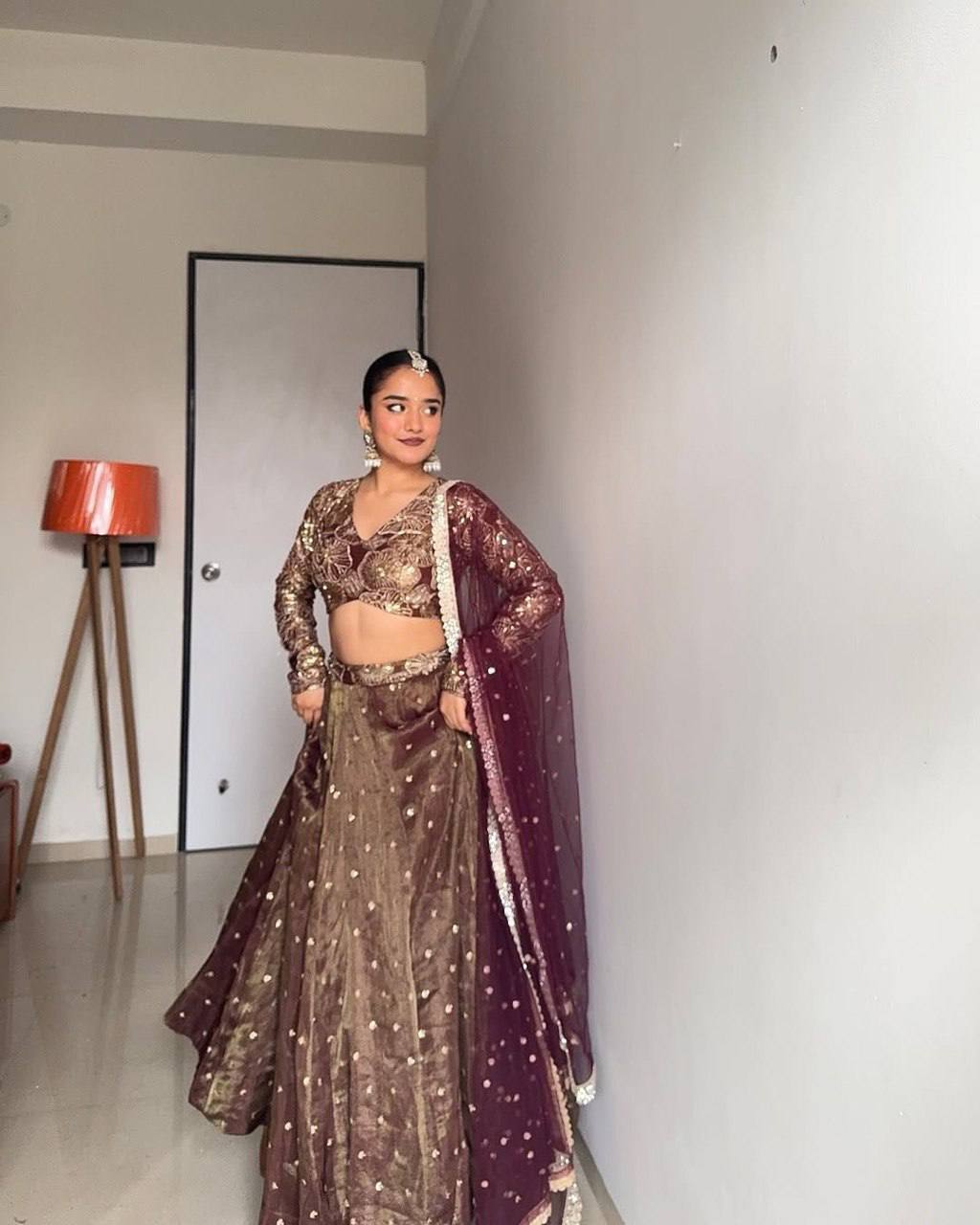 Prazu Fashion Coffee Jimi Choo Thread Sequence Lehenga Choli | Grocsy