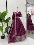 Prazu Fashion Wine Chinon Silk Thread With Sequence Designer Lehenga | Grocsy