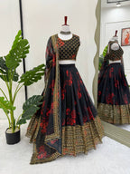 Prazu Fashion Black Organza Digital Printed Lehenga Choli | Grocsy