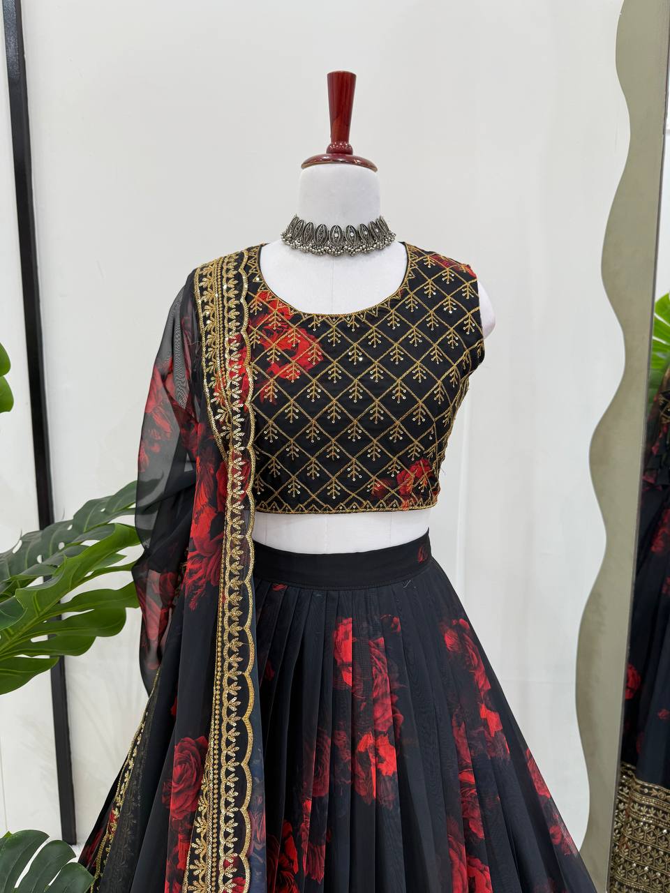 Prazu Fashion Black Organza Digital Printed Lehenga Choli | Grocsy