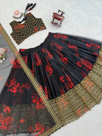 Prazu Fashion Black Organza Digital Printed Lehenga Choli | Grocsy