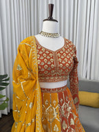 Prazu Fashion Orange Georgette Thread Sequence Wedding Lehenga Choli | Grocsy
